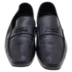 Pre Owned Versace Black Leather Slip On Loafers Size 46