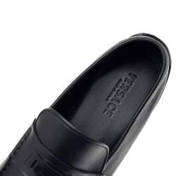Pre Owned Versace Black Leather Slip On Loafers Size 46