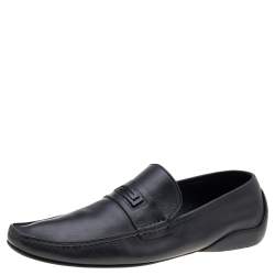 Pre Owned Versace Black Leather Slip On Loafers Size 46