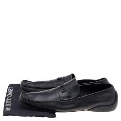 Pre Owned Versace Black Leather Slip On Loafers Size 46