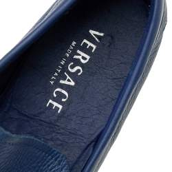 مملوكة مسبقًا Versace Blue Leather Medusa Embellished Slip On Loafers Size 45