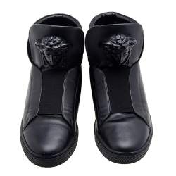 Pre Owned Versace Black Leather Palazzo Medusa High Top Sneakers Size 41