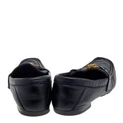 Versace Black Leather And Monogram Fabric Medusa Slip On Loafers Size 44