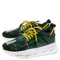 Versace Green Suede And Check Canvas Chain Reaction Sneakers Size 45
