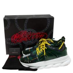 Versace Green Suede And Check Canvas Chain Reaction Sneakers Size 45
