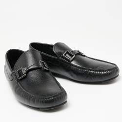 Pre Owned حذاء لوفرز فيرساتشي دريفر جلد نقشة السحلية أسود مقاس 43