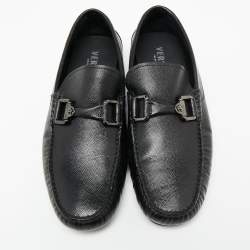 Pre Owned حذاء لوفرز فيرساتشي دريفر جلد نقشة السحلية أسود مقاس 43