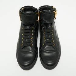 Versace Black Leather And Suede Medusa Strap High Top Sneakers Size 44