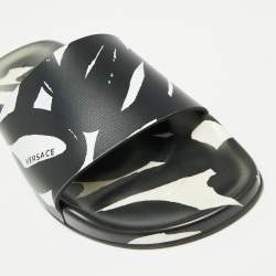 Versace  Black/White Rubber Print Slide Sandals Size 43