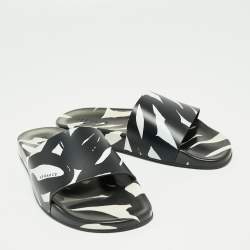 Versace  Black/White Rubber Print Slide Sandals Size 43
