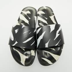 Versace  Black/White Rubber Print Slide Sandals Size 43