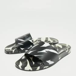 Versace  Black/White Rubber Print Slide Sandals Size 43