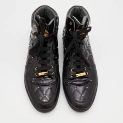 Versace Black Leather And Patent Leather Studded Medusa High Top Sneakers Size 46