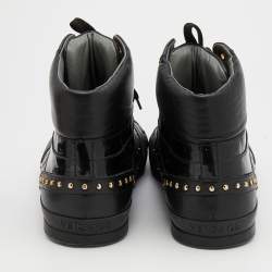 Versace Black Leather And Patent Leather Studded Medusa High Top Sneakers Size 46
