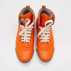 Versace Orange Perforated Leather Medusa High-top Sneakers Size 42