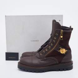 Versace Brown Leather And Suede Medusa Combat Boots Size 43