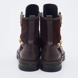 Versace Brown Leather And Suede Medusa Combat Boots Size 43