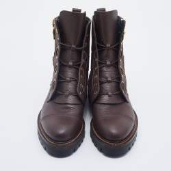 Versace Brown Leather And Suede Medusa Combat Boots Size 43