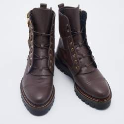Versace Brown Leather And Suede Medusa Combat Boots Size 43