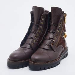 Versace Brown Leather And Suede Medusa Combat Boots Size 43
