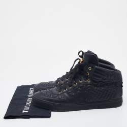 Pre Owned Versace Black Embroidered Leather Medusa High Top Sneakers Size 45