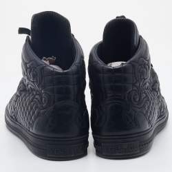 Pre Owned Versace Black Embroidered Leather Medusa High Top Sneakers Size 45