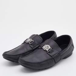 Pre Owned Versace Black Leather Medusa Embellished Slip On Loafers Size 42