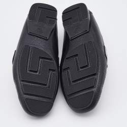 Versace Black Lizard Embossed Leather Medusa Embellished Slip On Loafers Size 41