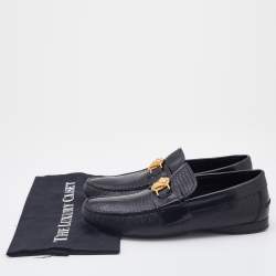 Versace Black Lizard Embossed Leather Medusa Embellished Slip On Loafers Size 41