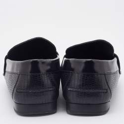 Versace Black Lizard Embossed Leather Medusa Embellished Slip On Loafers Size 41