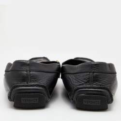 مملوكة مسبقًا Versace Black Ostrich Leg Leather Medusa Slip On Loafers Size 44