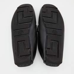 مملوكة مسبقًا Versace Black Ostrich Leg Leather Medusa Slip On Loafers Size 44