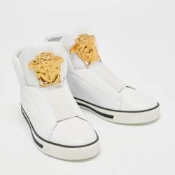 Versace White Leather Palazzo High Top Sneakers Size 40