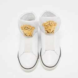Versace White Leather Palazzo High Top Sneakers Size 40