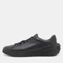Pre Owned Versace Black Leather Medusa Low Top Lace Up Sneakers Size 44