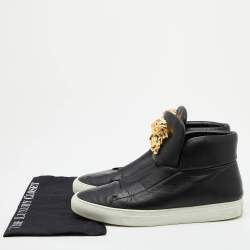 Versace Black Leather Palazzo Medusa High Top Slip On Sneakers Size 44