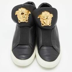 Versace Black Leather Palazzo Medusa High Top Slip On Sneakers Size 44