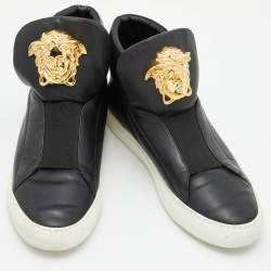 Versace Black Leather Palazzo Medusa High Top Slip On Sneakers Size 44