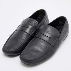 Versace Black Leather Penny Slip On Loafers Size 43