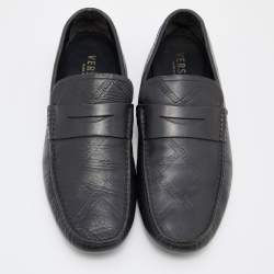 Versace Black Leather Penny Slip On Loafers Size 43