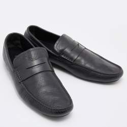 Versace Black Leather Penny Slip On Loafers Size 43