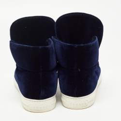 Pre Owned Versace Dark Blue Velvet Palazzo Medusa High Top Sneakers Size 44