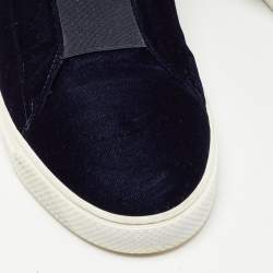 Pre Owned Versace Dark Blue Velvet Palazzo Medusa High Top Sneakers Size 44