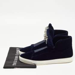 Pre Owned Versace Dark Blue Velvet Palazzo Medusa High Top Sneakers Size 44