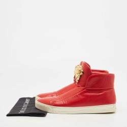 مملوكة مسبقًا Versace Red Leather Palazzo Medusa High Top Sneakers Size 44
