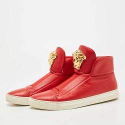 مملوكة مسبقًا Versace Red Leather Palazzo Medusa High Top Sneakers Size 44