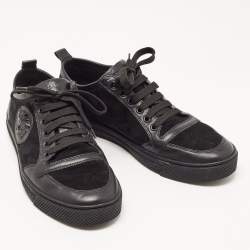 Versace Black Suede and Leather Medusa Low Top Sneakers Size 41.5