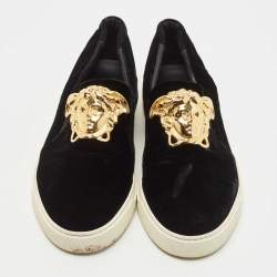 Pre Owned Versace Black Velvet Medusa Slip On Sneakers Size 42