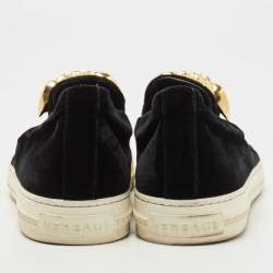 Pre Owned Versace Black Velvet Medusa Slip On Sneakers Size 42