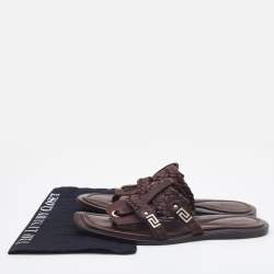 Versace Brown Woven Leather Slide Sandals Size 42